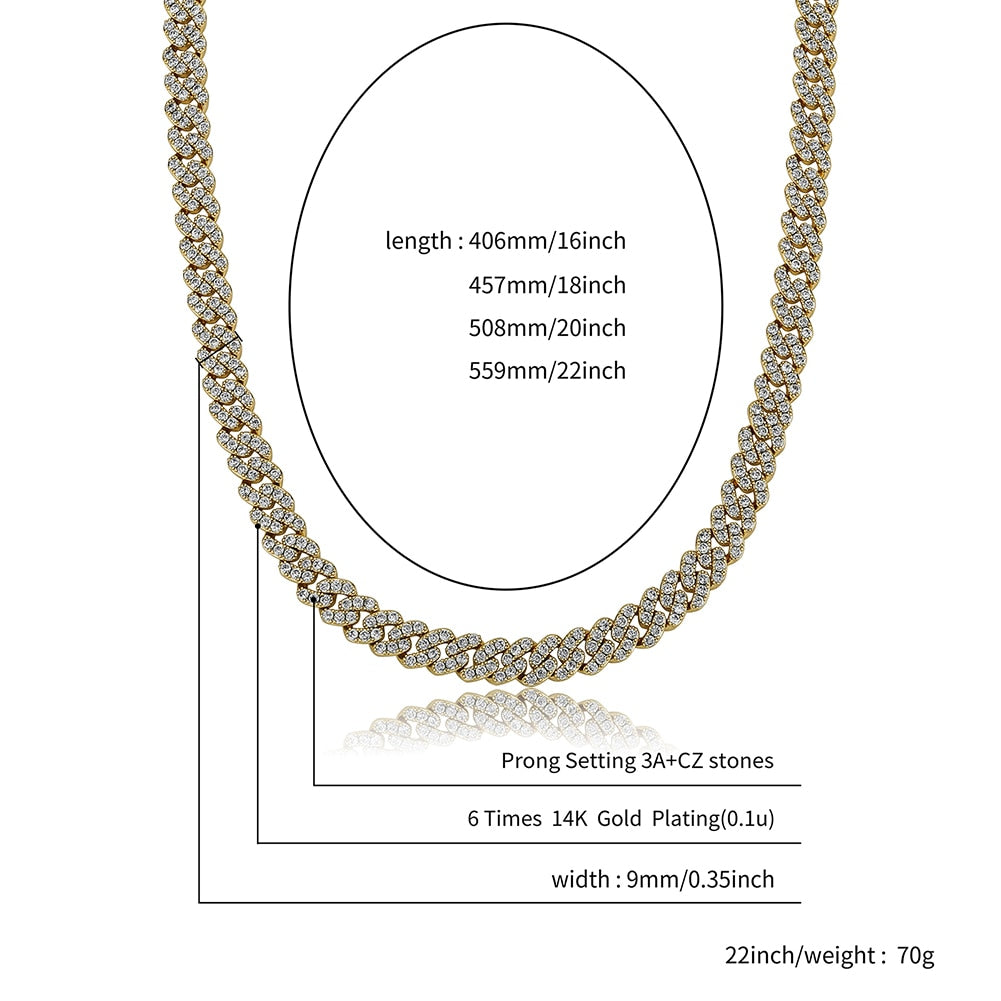 9mm Miami Cuban Link Chain - Hollow Hearts