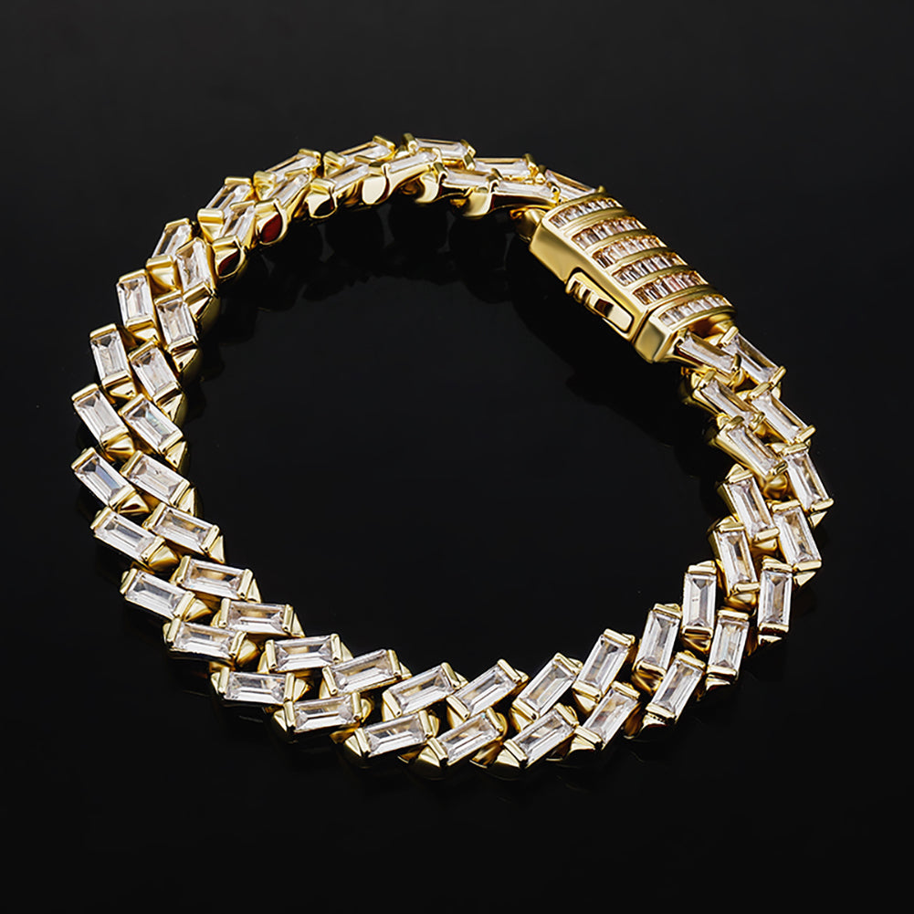 12mm Baguette Cuban Bracelet - Hollow Hearts