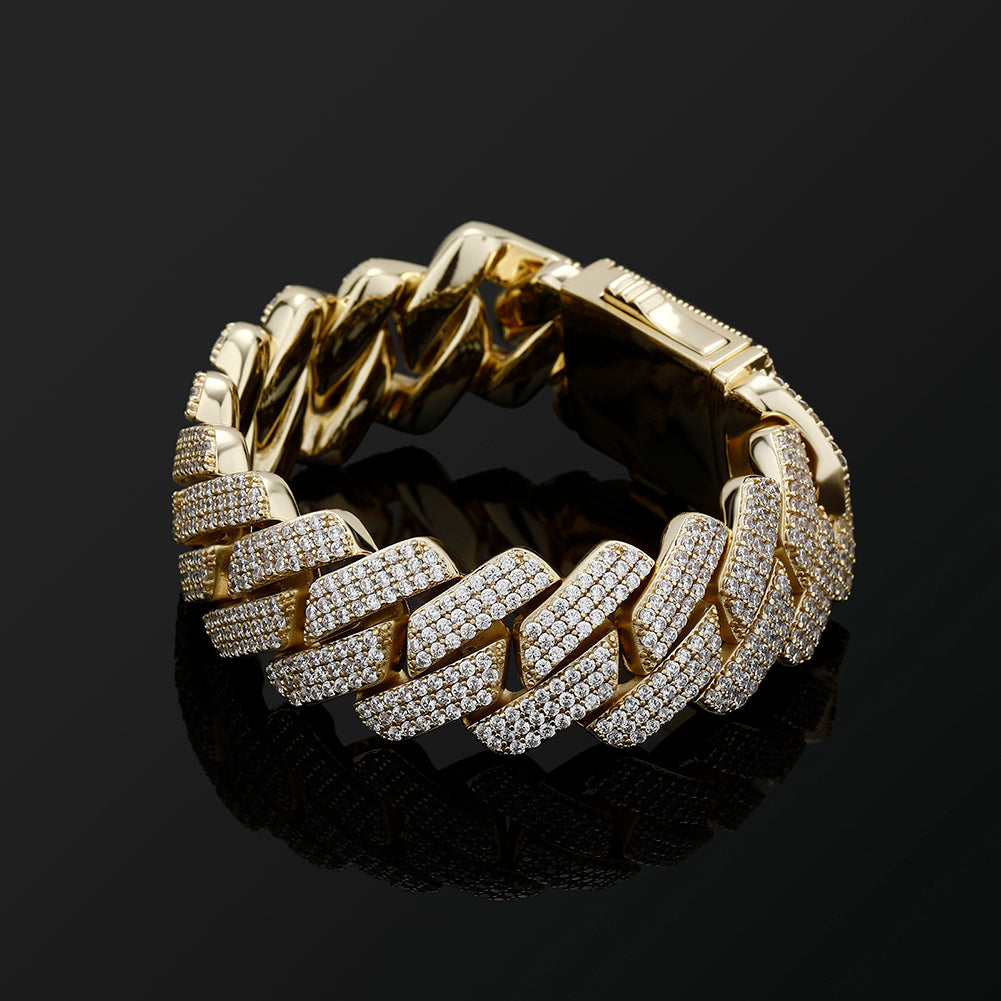 20mm Triple-Row Cuban Bracelet - Hollow Hearts